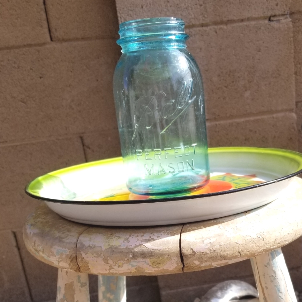 Antique Vintage Mason Jar aquq blue tint